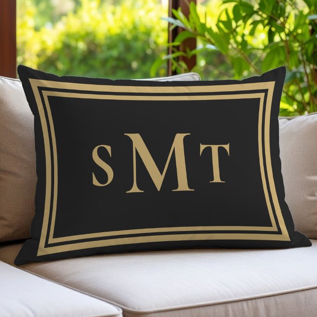 Schwarz-Gold-Monogramm Lendenkissen (Von Creator hochgeladen)