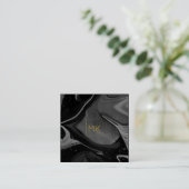 Schwarz-Gold-Monogramm | Marble Square Business Quadratische Visitenkarte (Stehend Vorderseite)