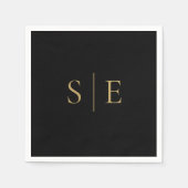 Schwarz-Gold-Monogramm Minimalistisch Serviette (Vorderseite)