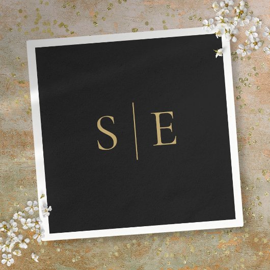 Schwarz-Gold-Monogramm Minimalistisch Serviette