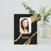 Schwarz-Gold-Monogramm Postkarte (Stehend Vorderseite)