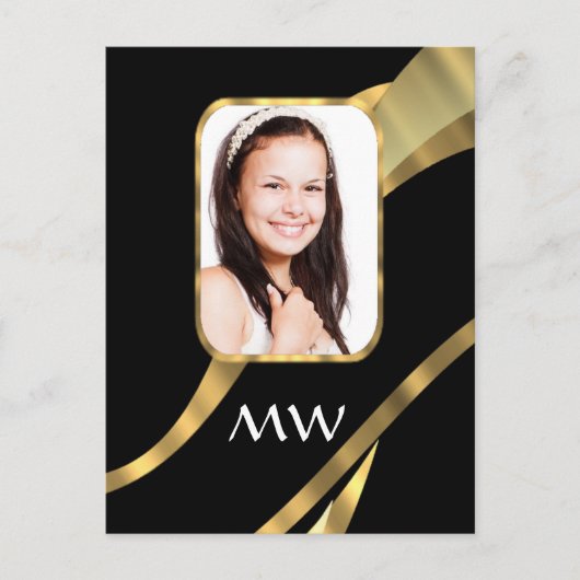Schwarz-Gold-Monogramm Postkarte (Vorderseite)