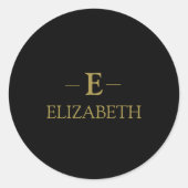 Schwarz-Gold-Monogramm-Rundkleber Runder Aufkleber (Vorderseite)