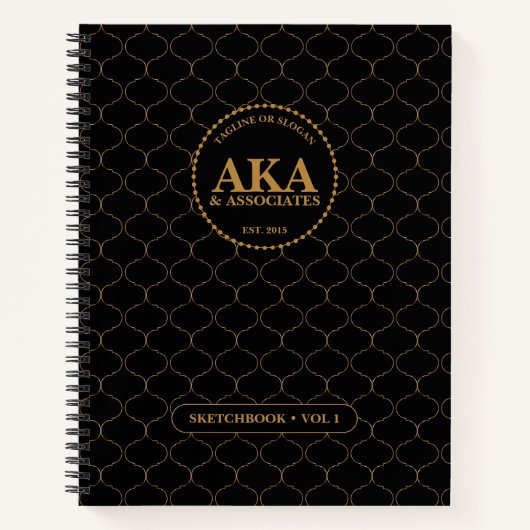 Schwarz-Gold-Monogramm-Sketch Notizblock (Vorderseite)