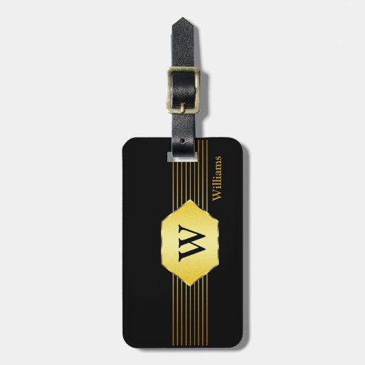 Schwarz-Gold-Monogramm-Stil Gepäckanhänger (Vorderseite vertikal)