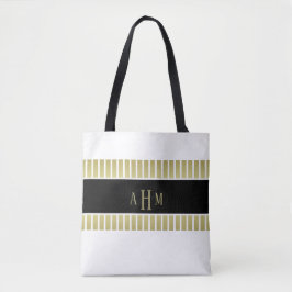 Schwarz-Gold-Monogramm-Streifen Tasche