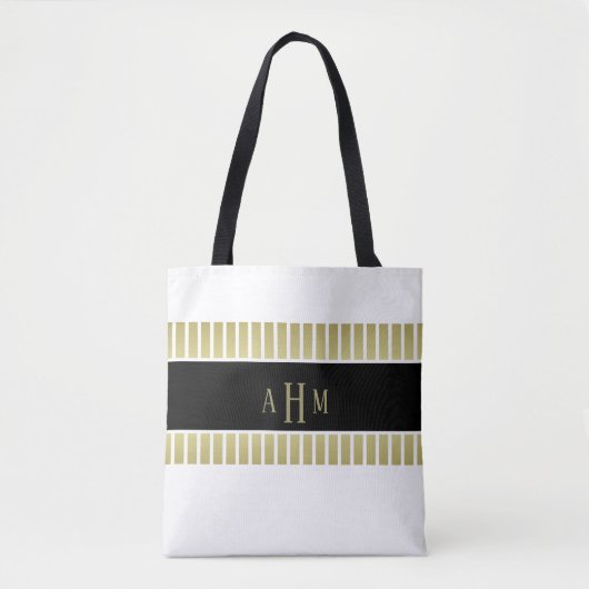 Schwarz-Gold-Monogramm-Streifen Tasche (Vorderseite)