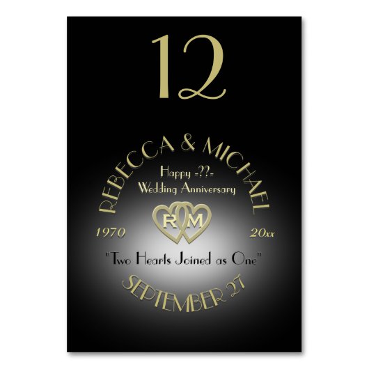 Schwarz-Gold-Monogramm-Tischnummer Tischnummer (Rückseite)