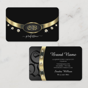 Schwarz-Gold-Monogramm und Diamanten Visitenkarte