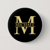 Schwarz-Gold-Monogramm und Personalisierter Name Button (Vorderseite)