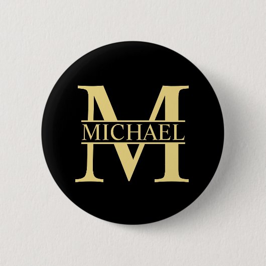 Schwarz-Gold-Monogramm und Personalisierter Name Button (Vorderseite)