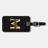 Schwarz-Gold-Monogramm und Personalisierter Name Gepäckanhänger (Vorderseite horizontal)