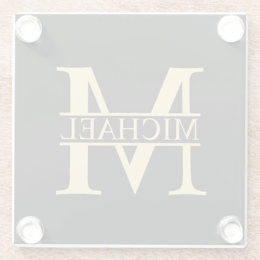 Schwarz-Gold-Monogramm und Personalisierter Name Glasuntersetzer (Rückseite)