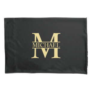 Schwarz-Gold-Monogramm und Personalisierter Name Kissenbezug