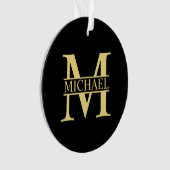 Schwarz-Gold-Monogramm und Personalisierter Name Ornament (Vorderseite)