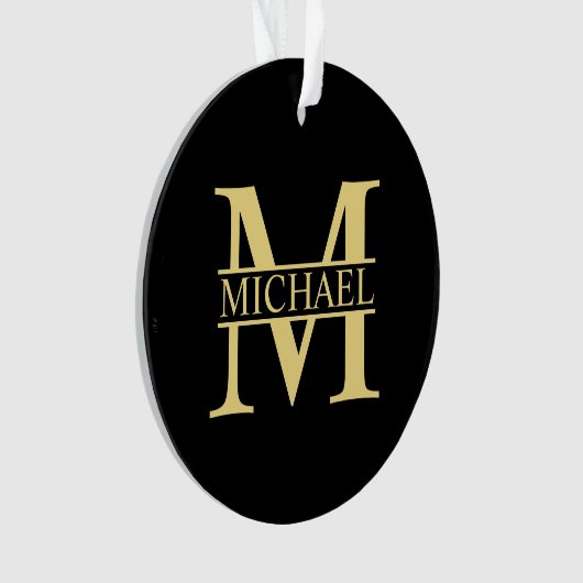 Schwarz-Gold-Monogramm und Personalisierter Name Ornament (Vorderseite)