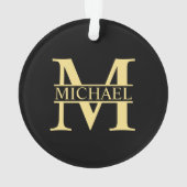 Schwarz-Gold-Monogramm und Personalisierter Name Ornament (Rückseite)