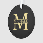 Schwarz-Gold-Monogramm und Personalisierter Name Ornament (Vorderseite)
