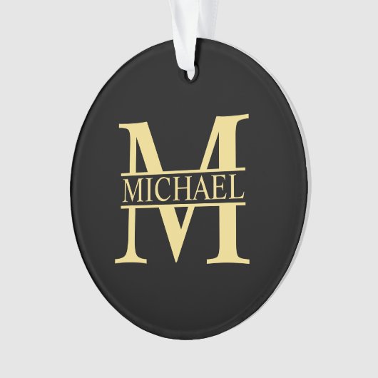 Schwarz-Gold-Monogramm und Personalisierter Name Ornament (Vorderseite)