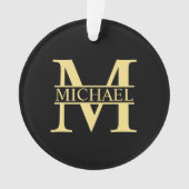 Schwarz-Gold-Monogramm und Personalisierter Name Ornament (Vorderseite)