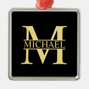 Schwarz-Gold-Monogramm und Personalisierter Name Ornament Aus Metall