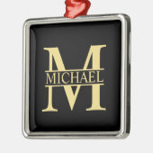Schwarz-Gold-Monogramm und Personalisierter Name Ornament Aus Metall (Links)