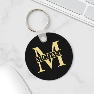 Schwarz-Gold-Monogramm und Personalisierter Name Schlüsselanhänger