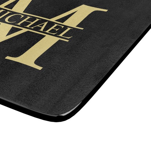 Schwarz-Gold-Monogramm und Personalisierter Name Schneidebrett (Ecke)