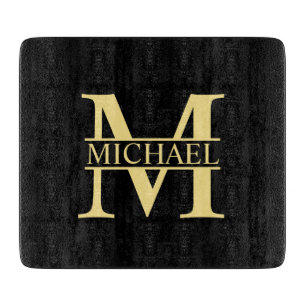 Schwarz-Gold-Monogramm und Personalisierter Name Schneidebrett