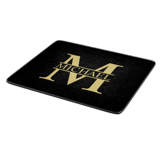 Schwarz-Gold-Monogramm und Personalisierter Name Schneidebrett (Ecke)