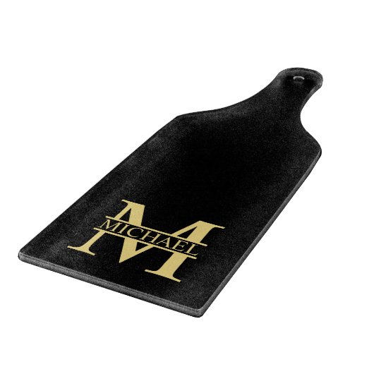 Schwarz-Gold-Monogramm und Personalisierter Name Schneidebrett (Ecke)