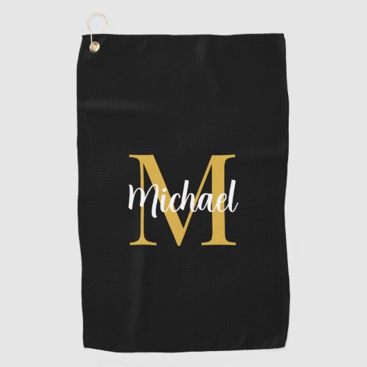 Schwarz-Gold-Monogramm-Vorlage Golfhandtuch (Vorderseite)