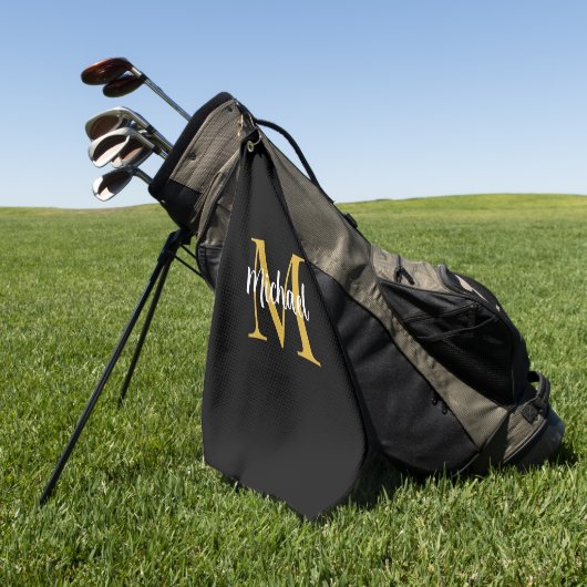 Schwarz-Gold-Monogramm-Vorlage Golfhandtuch (Gras)