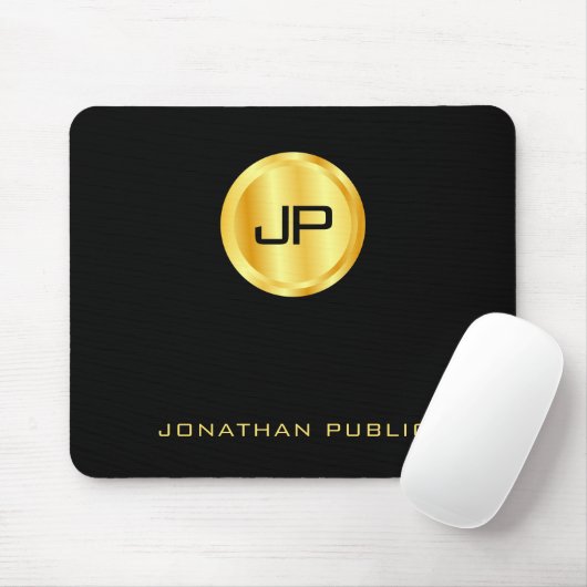 Schwarz-Gold-Monogramm-Vorlage Mousepad (Mit Mouse)