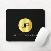 Schwarz-Gold-Monogramm-Vorlage Mousepad (Mit Mouse)