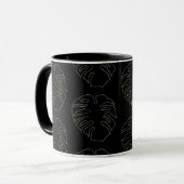 Schwarz-Gold Monstera-Leaf-Muster-Kaffee Tasse (Vorderseite Links)