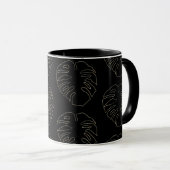 Schwarz-Gold Monstera-Leaf-Muster-Kaffee Tasse (VorderseiteRechts)