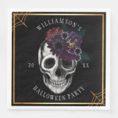 Schwarz-Gold-Moody-BlumenHalloween-Skull-Party Serviette (Vorderseite)