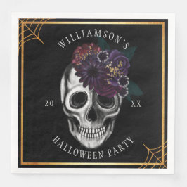 Schwarz-Gold-Moody-BlumenHalloween-Skull-Party Serviette