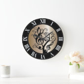 Schwarz-Gold-Musik-Treble-Clef-Treppe-Uhr Große Wanduhr (Zuhause)
