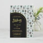 Schwarz-Gold-Muster elegante Einladung zur Hochzei (Stehend Vorderseite)