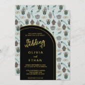 Schwarz-Gold-Muster elegante Einladung zur Hochzei (Vorne/Hinten)