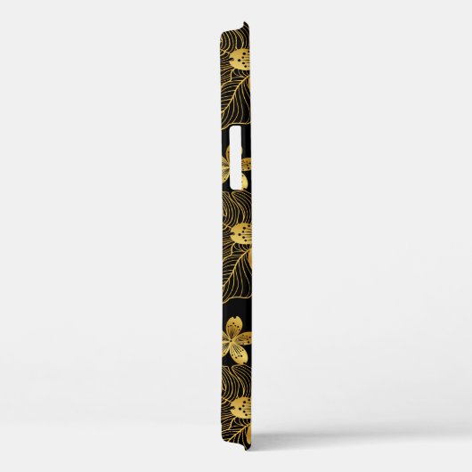 Schwarz-Gold-Muster für tropische Blätter Case-Mate iPhone Hülle (Rückseite / Rechts)