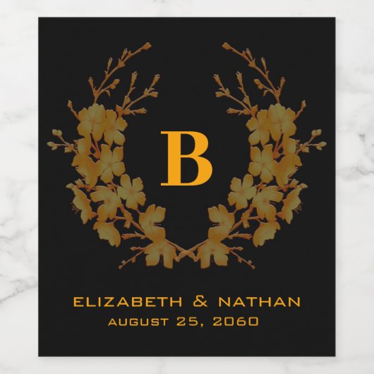 Schwarz-Gold-Muster Monogramm Weinetikett (Einzelnes Label)