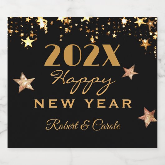 Schwarz & Gold, Name für glückliches neues Jahr Schaumweinetikett (Einzelnes Label)