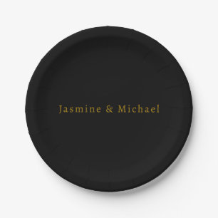 Schwarz/Gold Niedlicher Minimalistischer Name Pappteller
