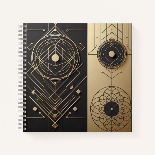 Schwarz-Gold-Notebook mit verkabelter Geometrie Notizblock (Vorderseite)