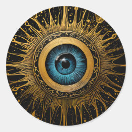 Schwarz-Gold Occulus Blue Evil Eye Sternexplosion Runder Aufkleber