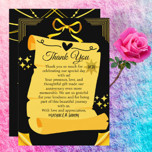 Schwarz & Gold Old Scroll 50. Hochzeitstag Dankeskarte