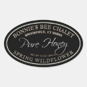 Schwarz-Gold-Oval-Honig-Etikett mit weißer Grenze Ovaler Aufkleber (Vorderseite)